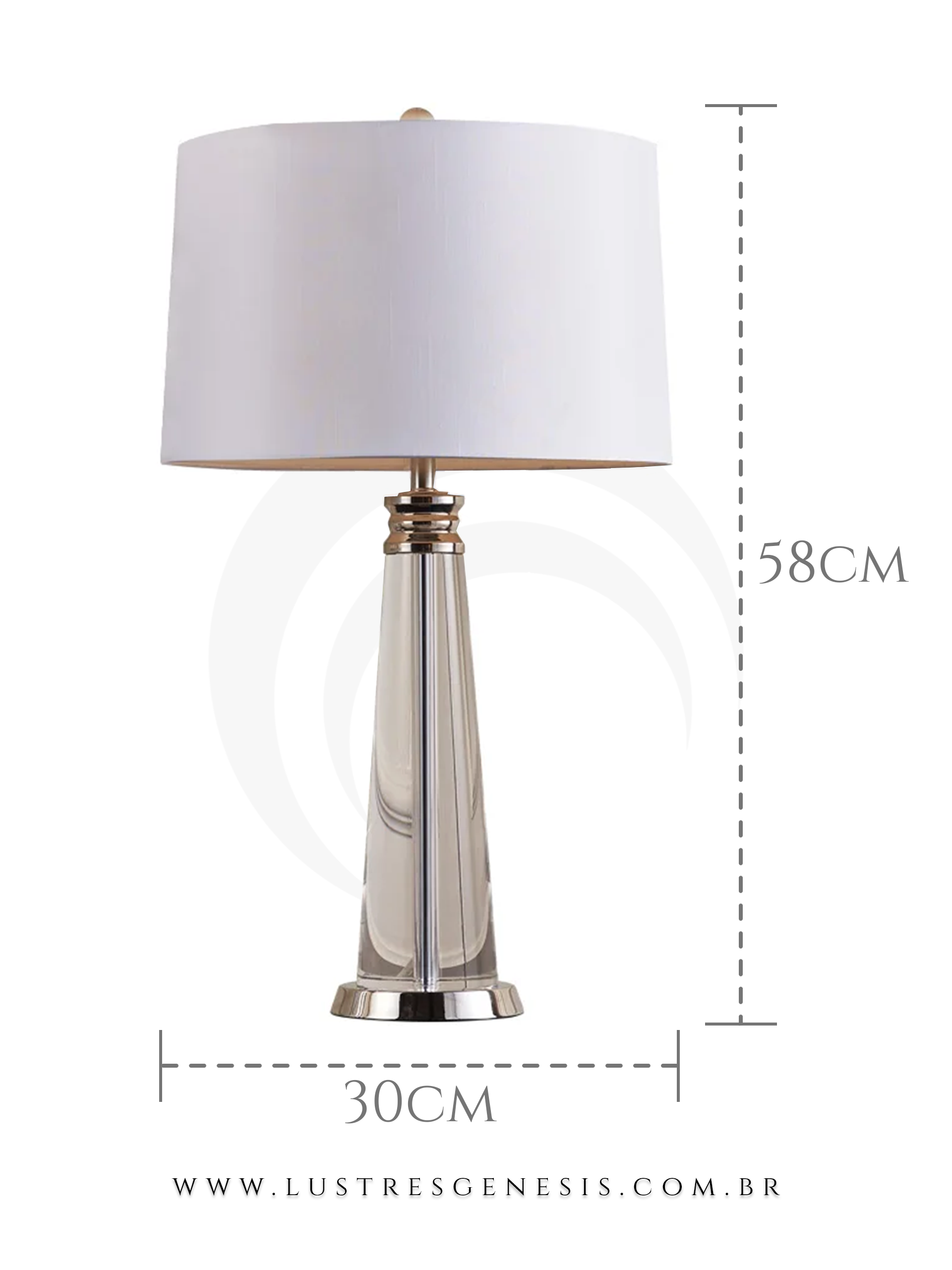 Abajur Filipos de mesa com cúpula branca e base em metal cromado, ideal para quartos ou escritórios.